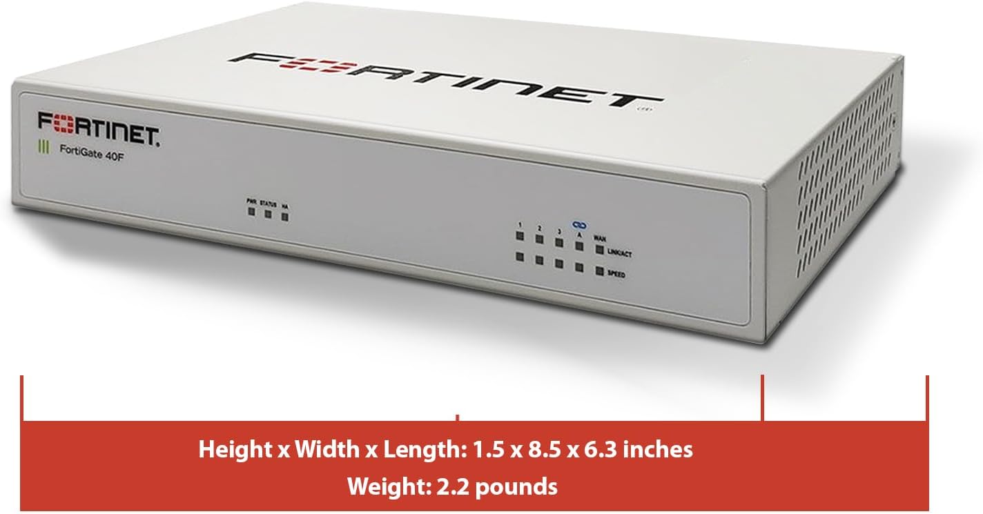 FORTINET FortiGate-40F Firewall Appliance - 5 Gigabit Ethernet RJ45 Ports, Ideal for Small Businesses