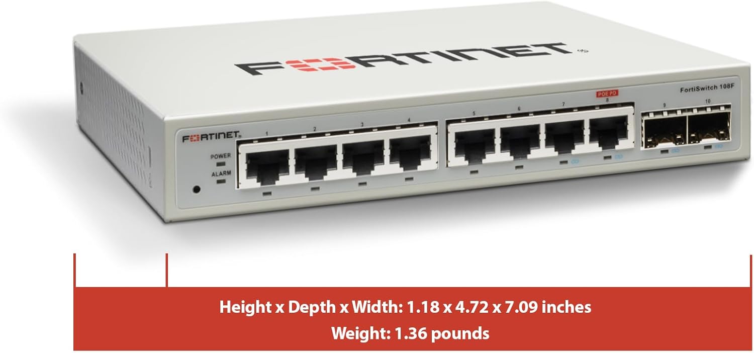 Fortinet FortiSwitch - 108F L2 Switch - 8 GE RJ45, 2 GE SFP, Fanless (FS-108F)