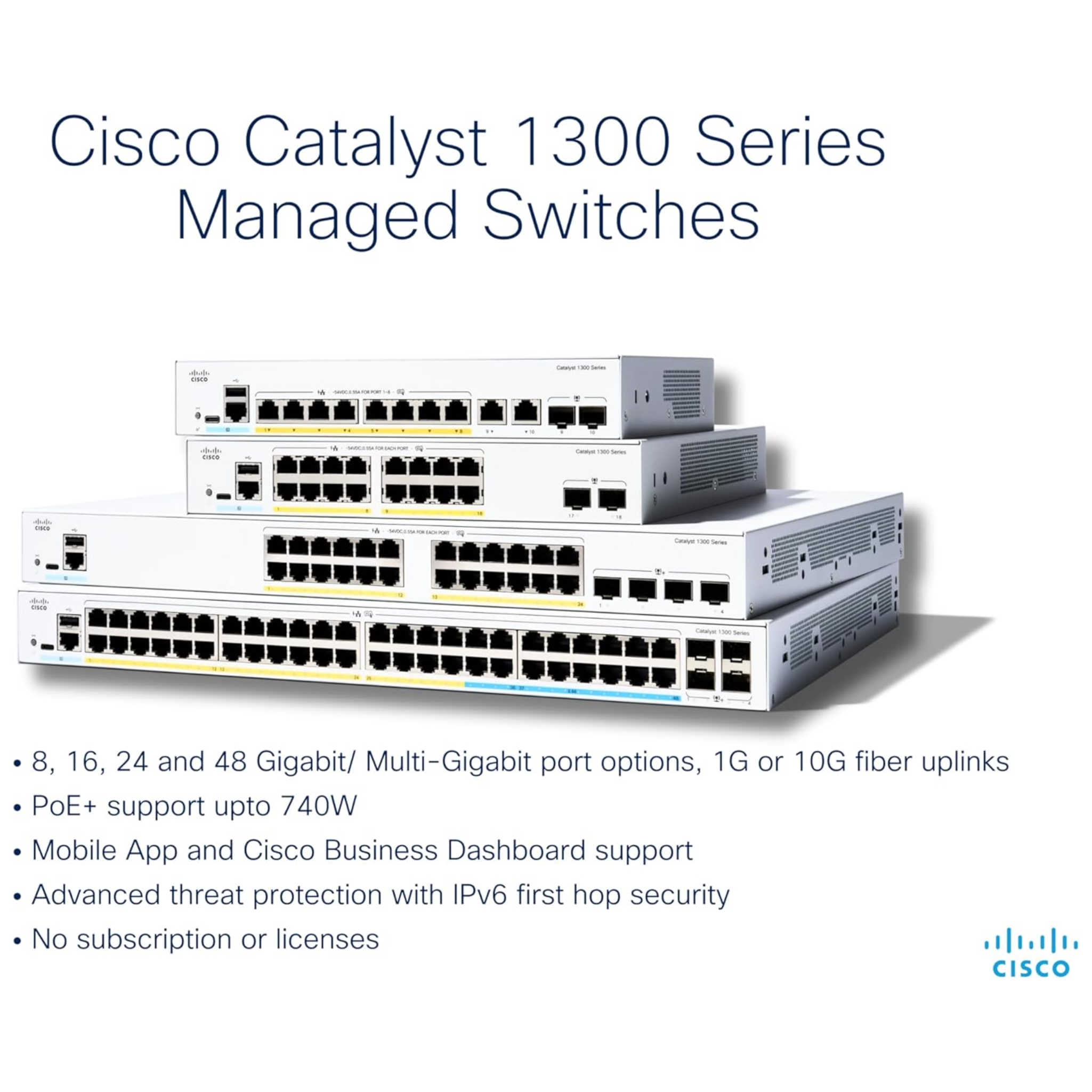 C1300-48P-4G, Cisco C1300 Switch, 48x PoE+ 370W/4x SFP/Rackmount