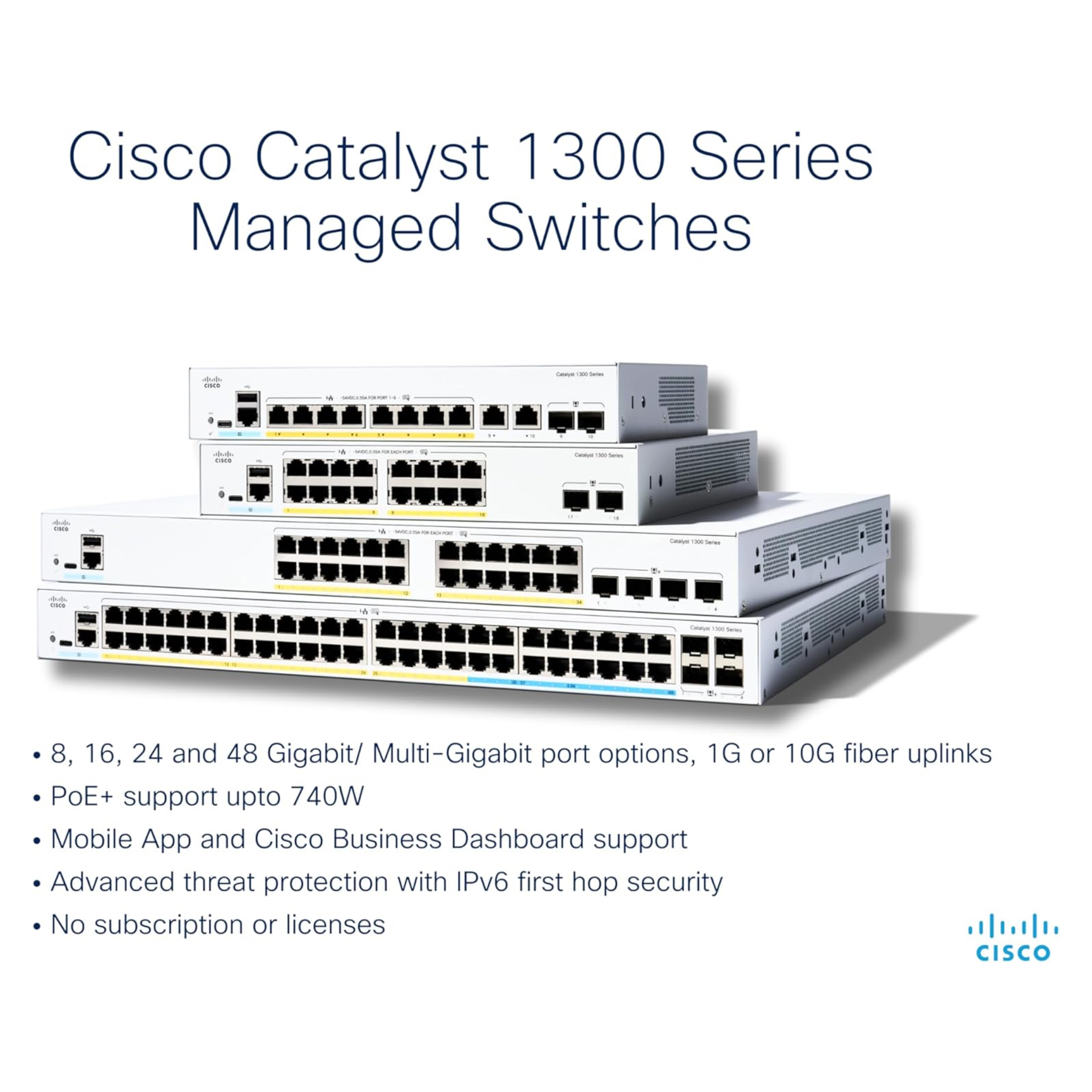 Cisco Catalyst 1300-12XT-2X Managed Switch, 12 Port 10G Copper, 2x10GE SFP+