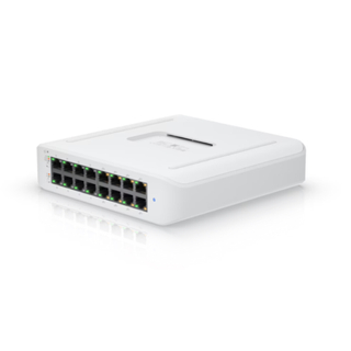 Ubiquiti UniFi Switch Lite 16 PoE USW-Lite-16-POE – 16-Port Gigabit Layer 2 Managed Switch, 8x PoE+ 802.3at (45W Budget), Fanless Silent Cooling, Wall-Mountable Kit Included