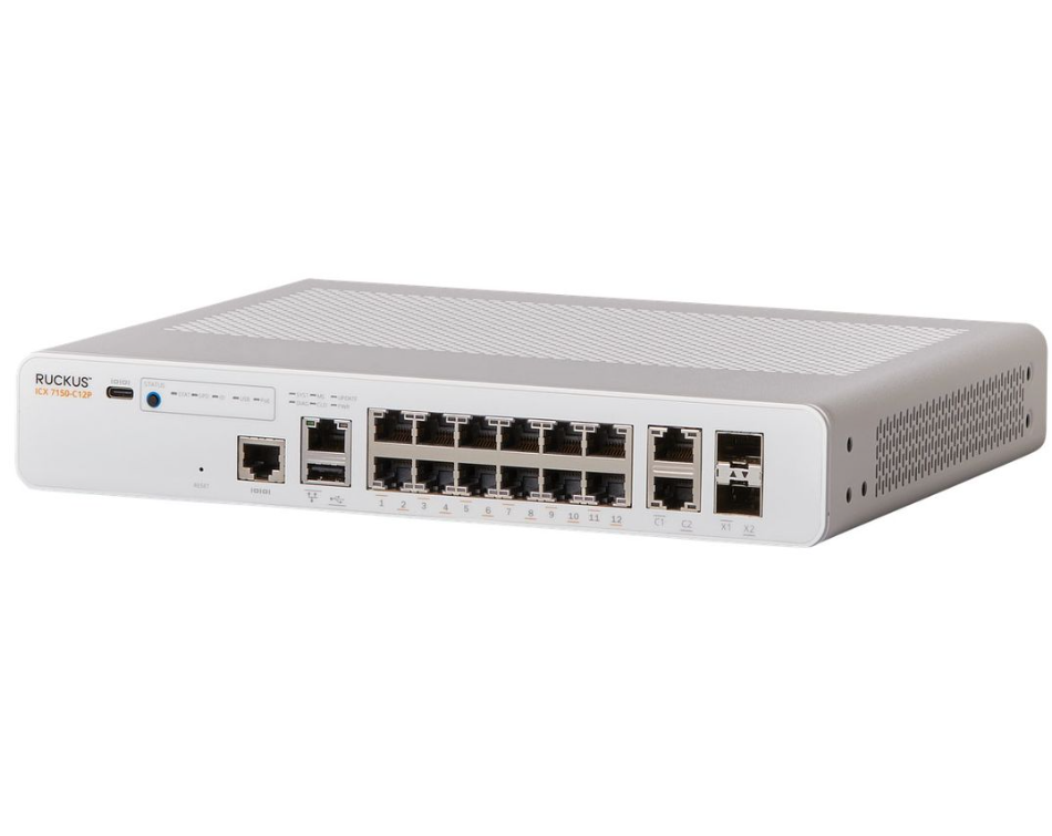 RUCKUS ICX 7150-C12P Compact 12-Port Multigigabit L2/L3 Managed PoE Stackable Ethernet Switch 