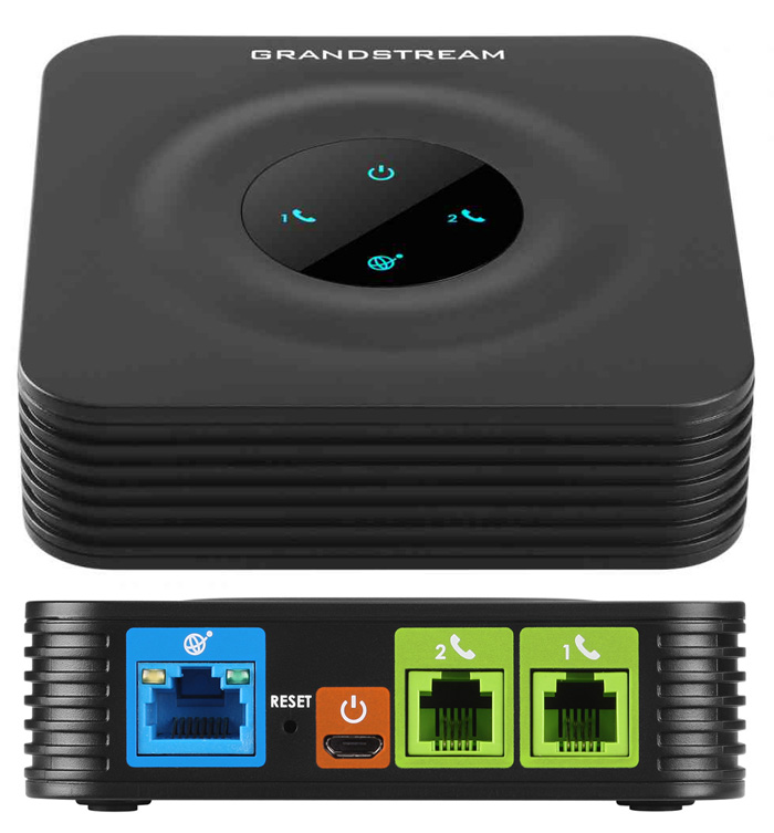 Easy to use 2-port ATA Grandstream HT802 supports 2 SIP profiles via 2 FXS ports and a single 10/100Mbps port