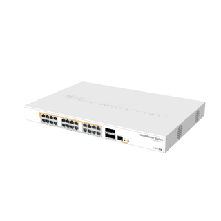 MikroTik CRS328-24P-4S+RM 24-Port Gigabit PoE+ Switch with 4x 10G SFP+ Ports, 500W Power Supply, 1U Rackmount, Dual Boot RouterOS/SwOS