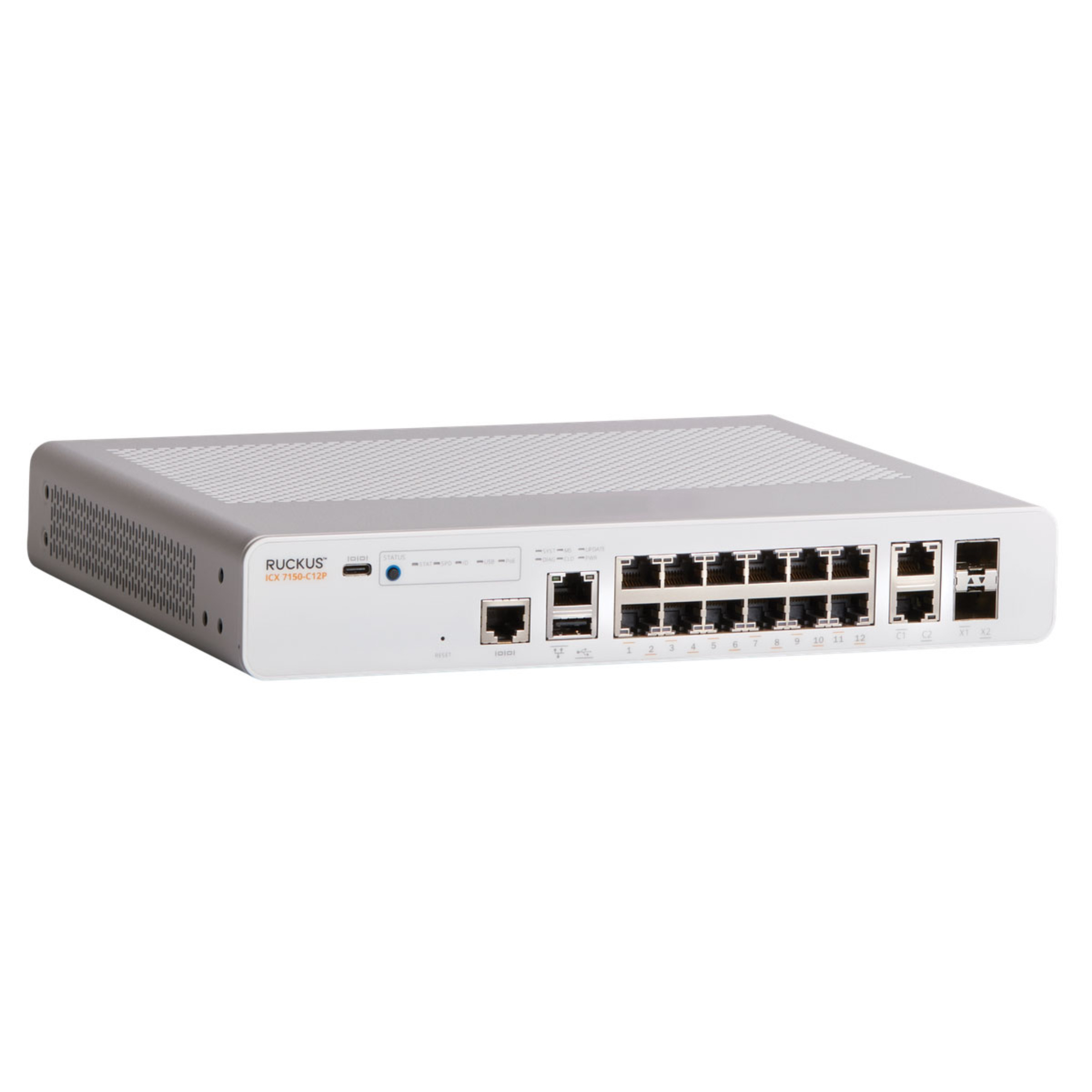 ICX7150-C12P-2X1G, Ruckus ICX7150 Switch, 12x PoE+ 1G/2x 1G RJ45/124W PoE