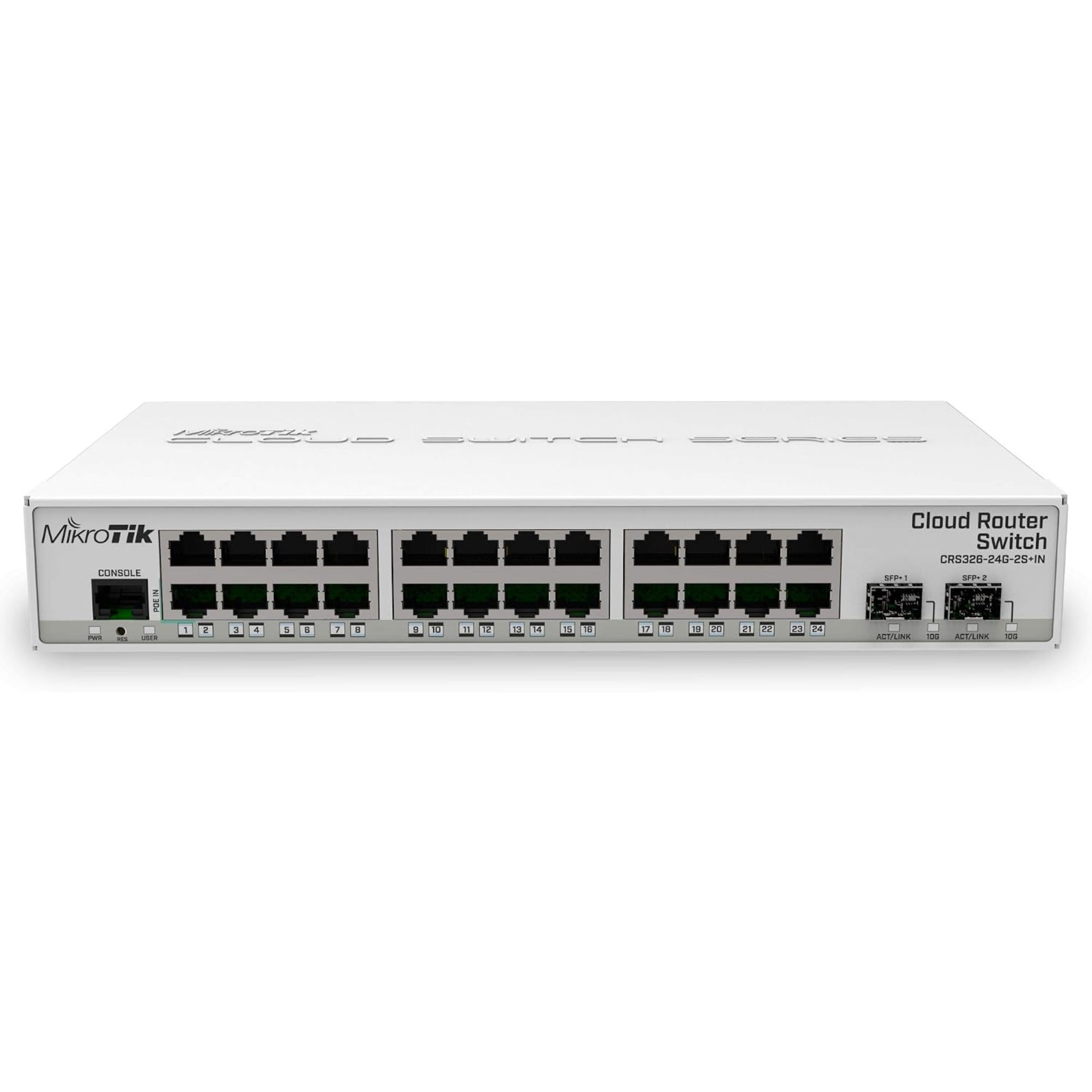 MikroTik CRS326-24G-2S+IN 24-Port Gigabit Switch with 2x 10G SFP+ Uplinks, Quiet Fanless Design, Dual Boot RouterOS & SwOS