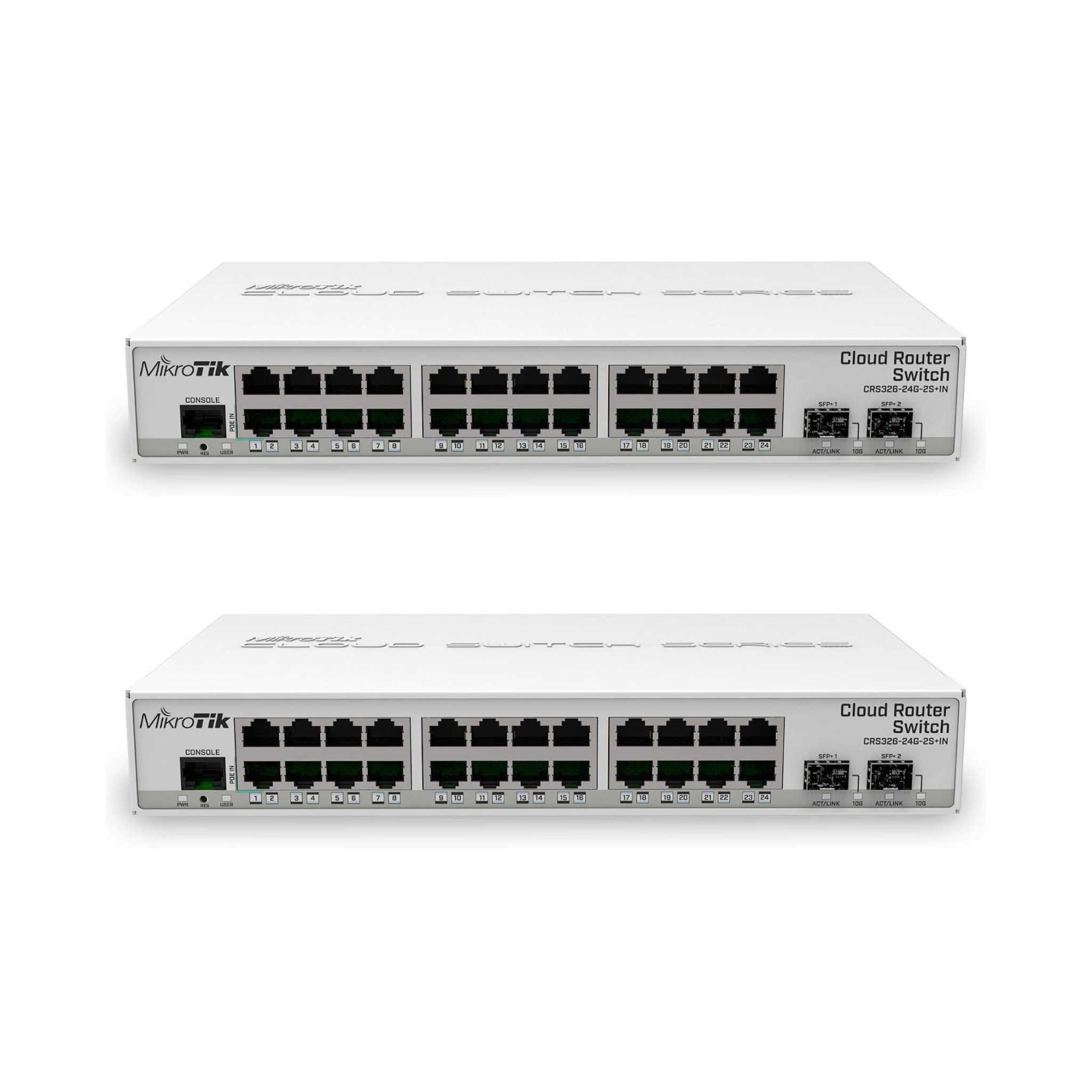 MikroTik CRS326-24G-2S+IN 24-Port Gigabit Switch with 2x 10G SFP+ Uplinks, Quiet Fanless Design, Dual Boot RouterOS & SwOS