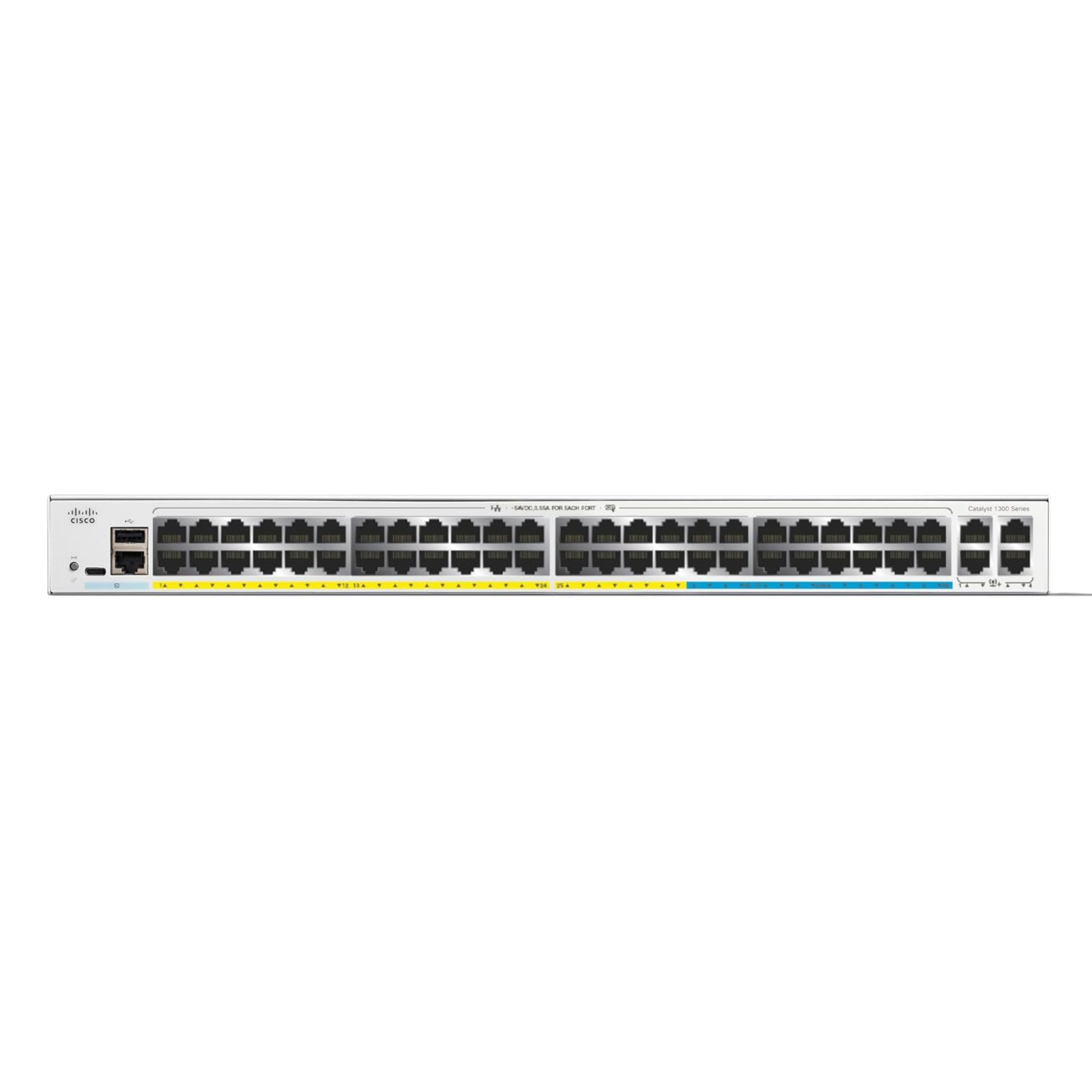 Catalyst C1300-48MGP-4X 16-port 2.5GE, 32-port GE, ( PoE Power Budget 740 Watt), 4x10G SFP+ 1xFan, Rack-mountable