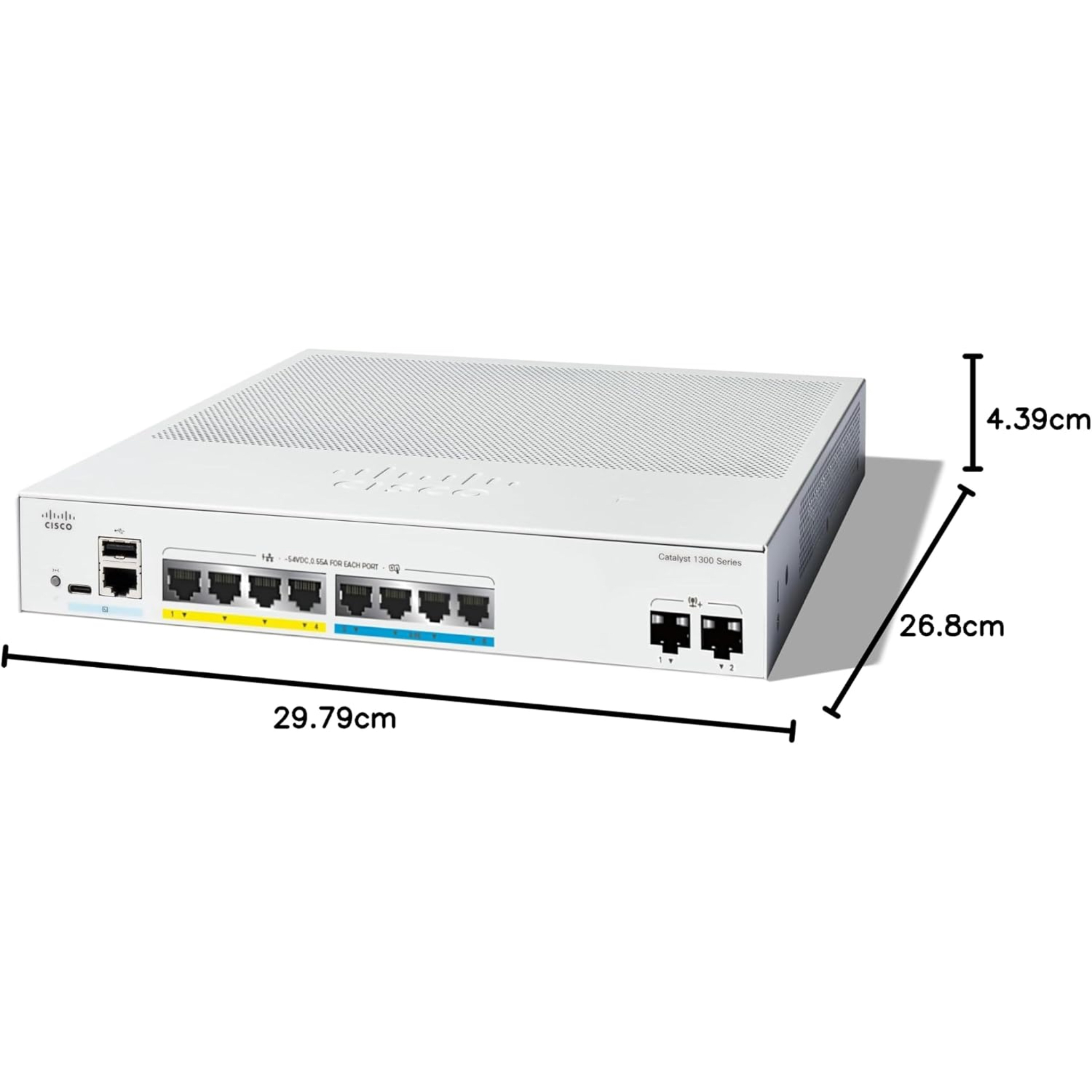 Cisco Catalyst 1300-8MGP-2X Managed Switch, 4 Port GE, 4 Port 2.5GE, PoE, 2x10GE SFP+, Limited Lifetime Protection