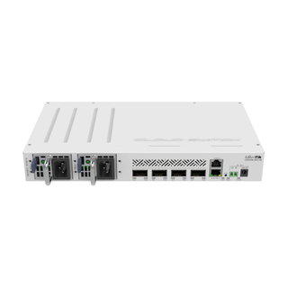MikroTik CRS504-4XQ-IN 4-Port 100G QSFP28 Managed Switch – 100 Gigabit Ethernet, 16x 25G via Breakout Cables, 1U Rackmount, Dual Power Supplies