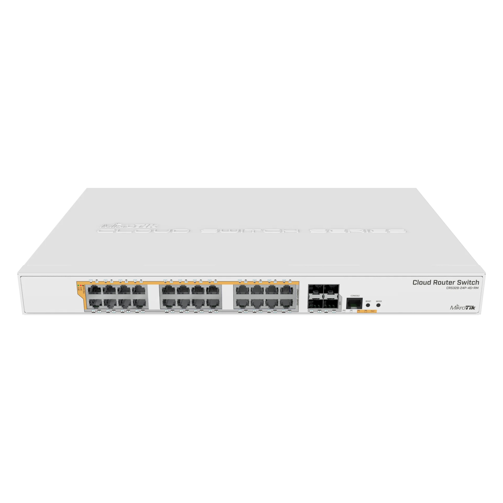 MikroTik CRS328-24P-4S+RM 24-Port Gigabit PoE+ Switch with 4x 10G SFP+ Ports, 500W Power Supply, 1U Rackmount, Dual Boot RouterOS/SwOS