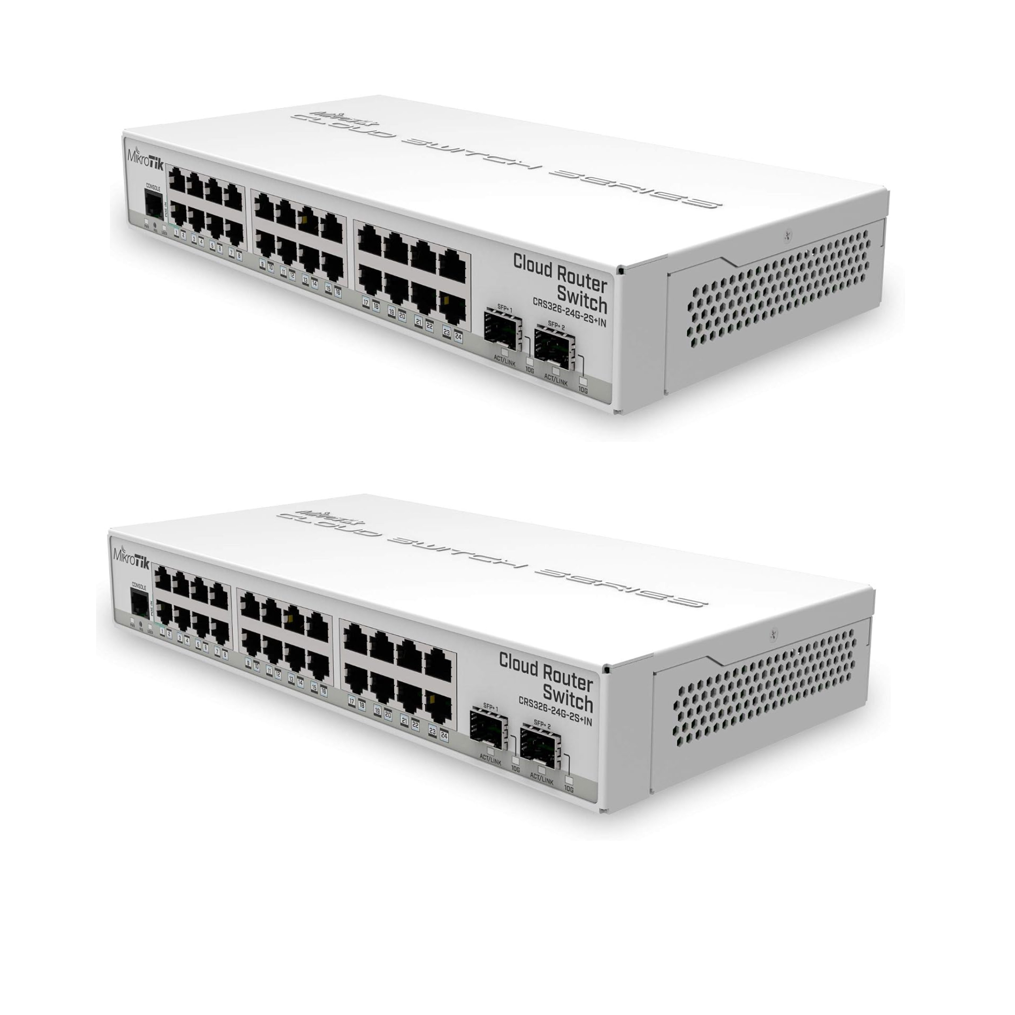 MikroTik CRS326-24G-2S+IN 24-Port Gigabit Switch with 2x 10G SFP+ Uplinks, Quiet Fanless Design, Dual Boot RouterOS & SwOS