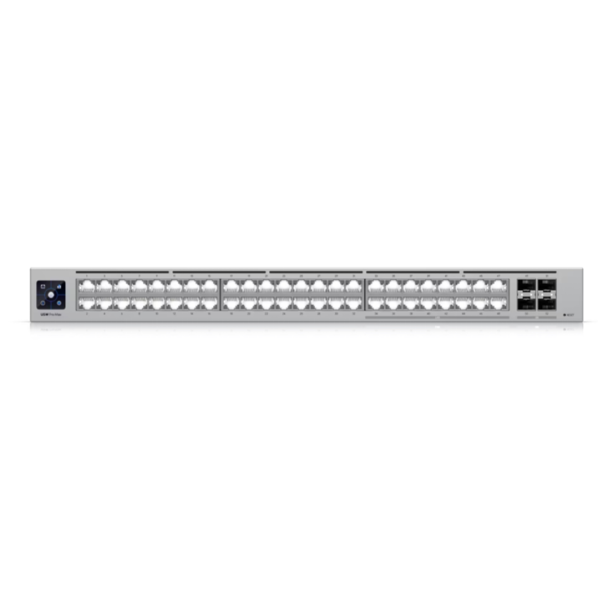 Ubiquiti UniFi Switch Pro Max 48 USW-Pro-Max-48 – 48-Port Layer 3 Managed Switch with Etherlighting, 32x GbE + 16x 2.5GbE RJ45, 4x 10G SFP+, Fanless Silent Cooling, 1.3" Touchscreen, 1U Rackmount