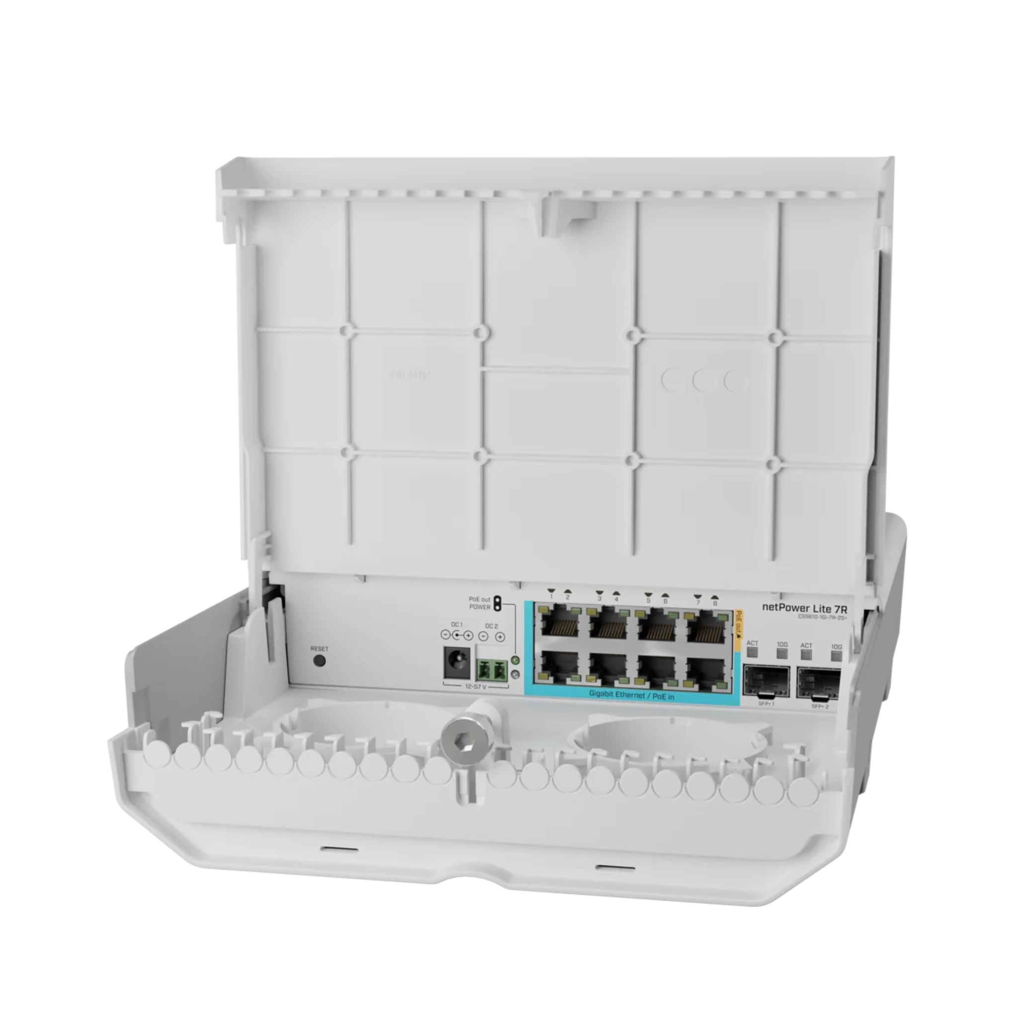MikroTik netPower Lite 7R (CSS610-1Gi-7R-2S+OUT) – 8-Port Outdoor Gigabit Reverse PoE Switch, IP54 Weatherproof