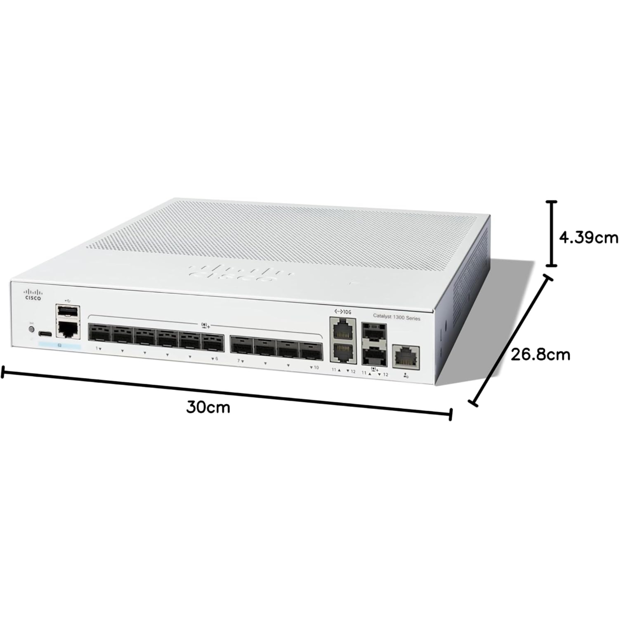 Cisco Catalyst 1300-12XS Managed Switch, 10 Port 10G SFP+, 2x10GE SFP+ Combo, Limited Lifetime Protection 