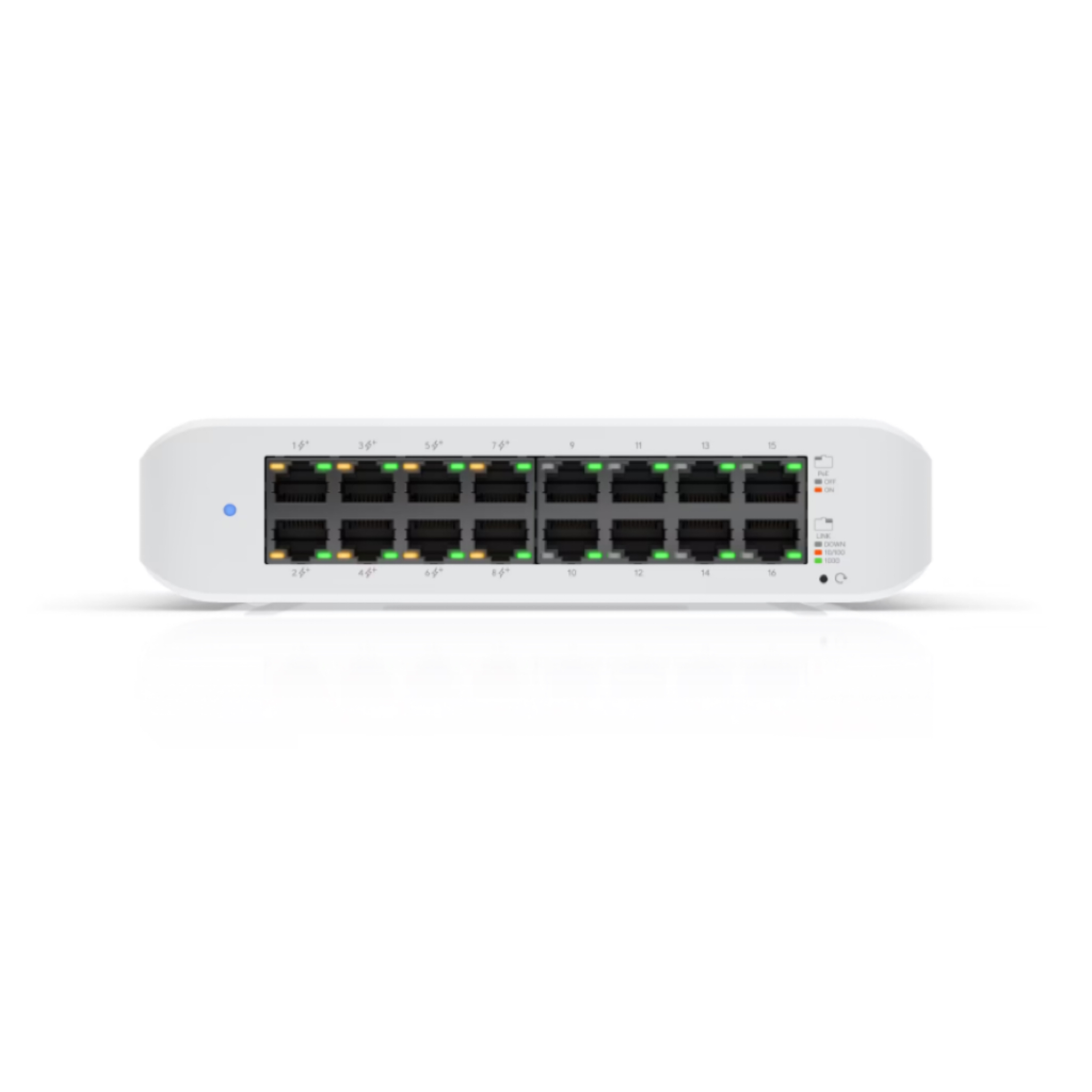 Ubiquiti UniFi Switch Lite 16 PoE USW-Lite-16-POE – 16-Port Gigabit Layer 2 Managed Switch, 8x PoE+ 802.3at (45W Budget), Fanless Silent Cooling, Wall-Mountable Kit Included