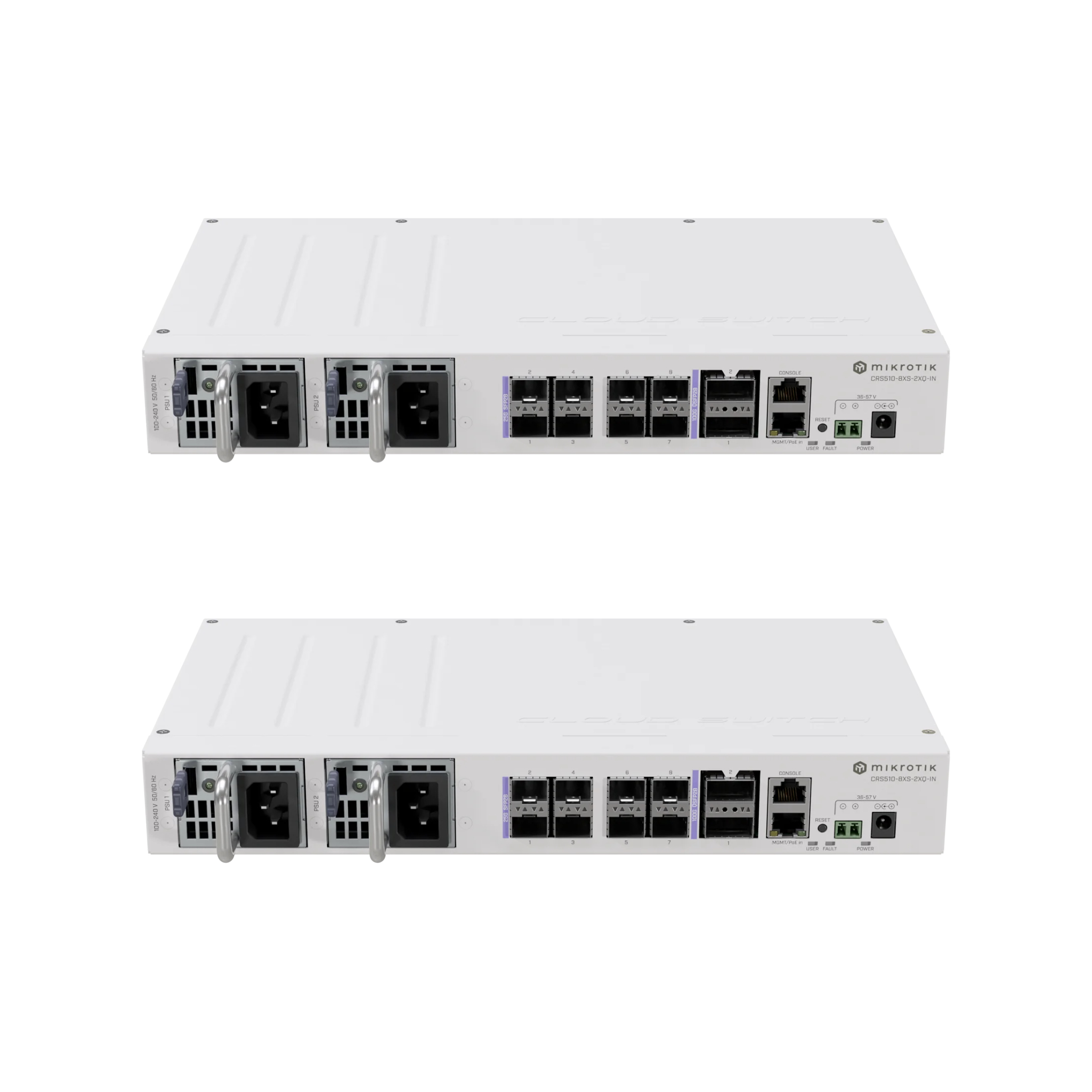 MikroTik CRS510-8XS-2XQ-IN 10-Port 100G/25G Switch – 2x QSFP28, 8x SFP28, Dual Redundant Power Supplies, RouterOS v7