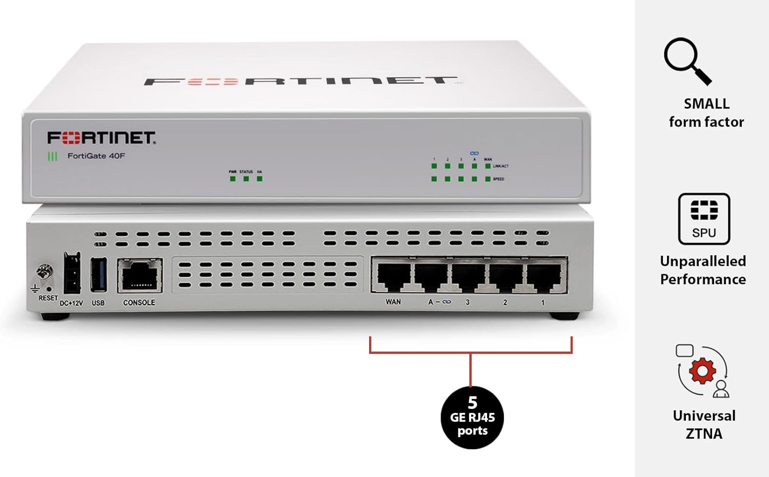 FORTINET FortiGate-40F Firewall Appliance - 5 Gigabit Ethernet RJ45 Ports, Ideal for Small Businesses