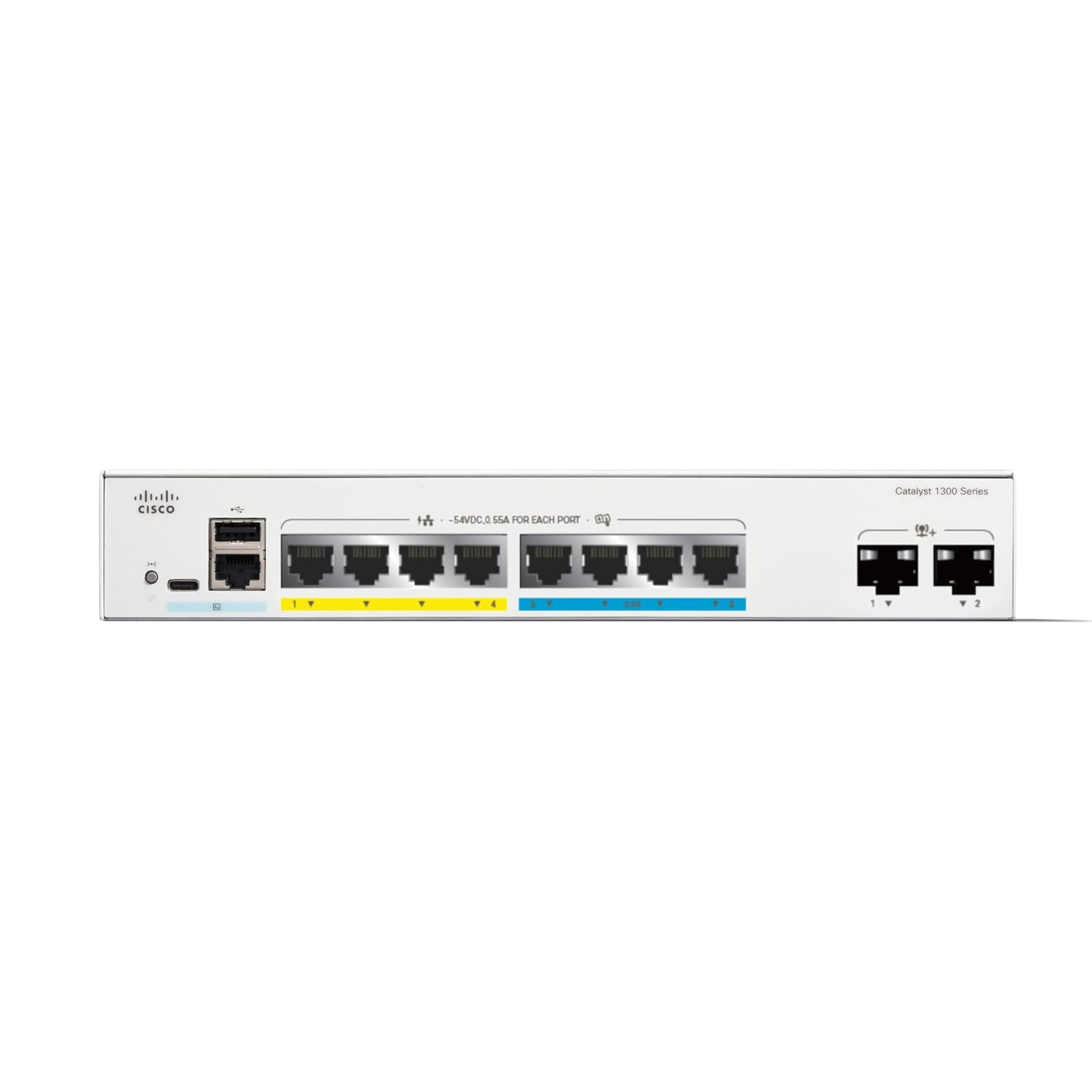 Cisco Catalyst 1300-8MGP-2X Managed Switch, 4 Port GE, 4 Port 2.5GE, PoE, 2x10GE SFP+, Limited Lifetime Protection