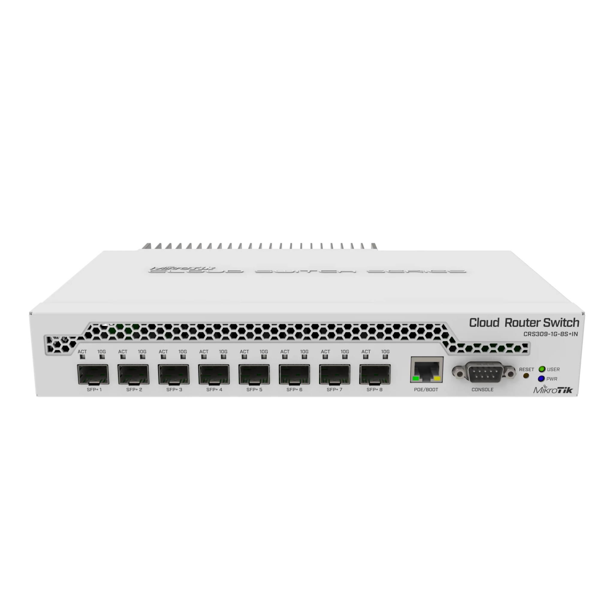 MikroTik CRS309-1G-8S+IN 8-Port 10G SFP+ Switch with 1x Gigabit Ethernet, Dual Boot RouterOS/SwOS, Fanless Desktop