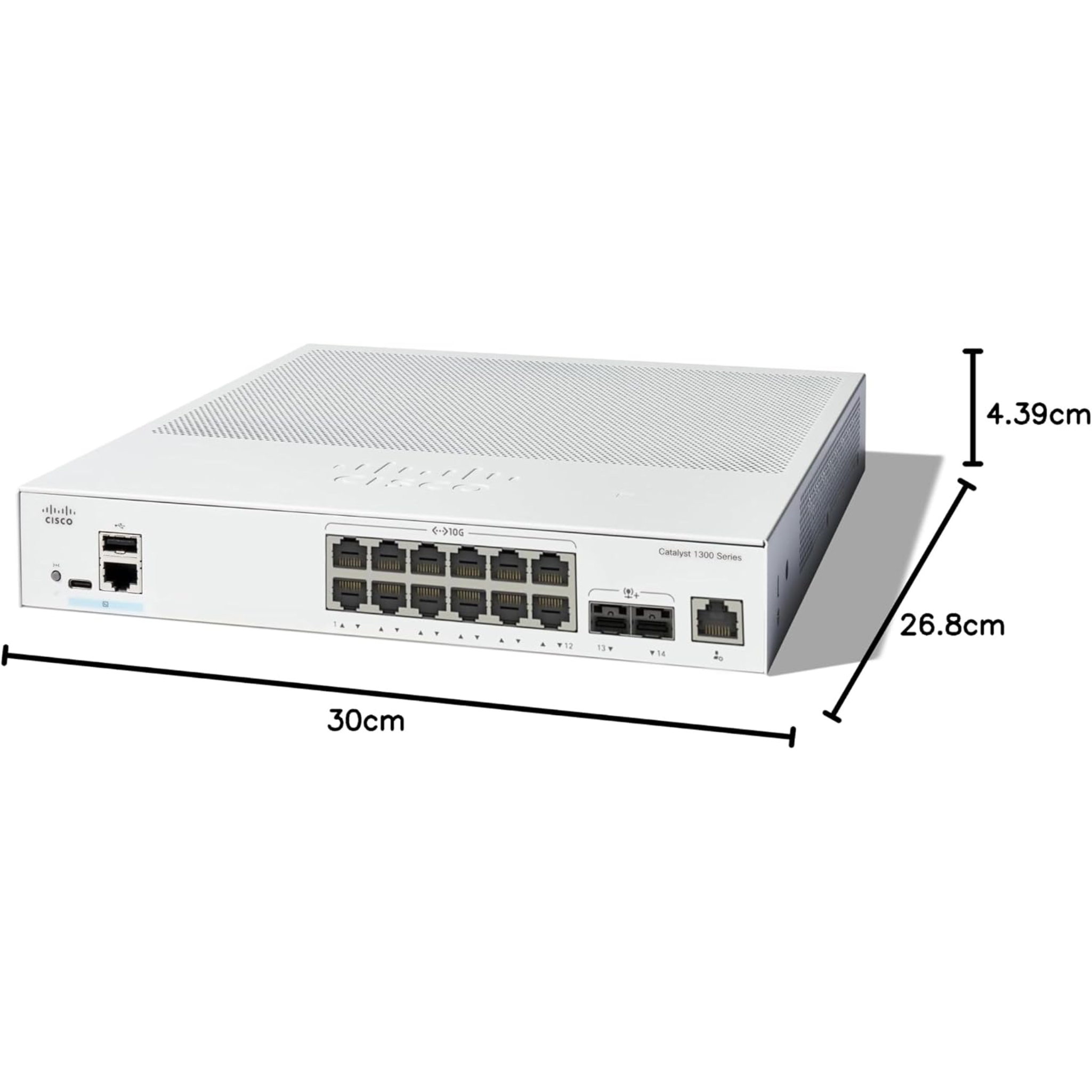 Cisco Catalyst 1300-12XT-2X Managed Switch, 12 Port 10G Copper, 2x10GE SFP+