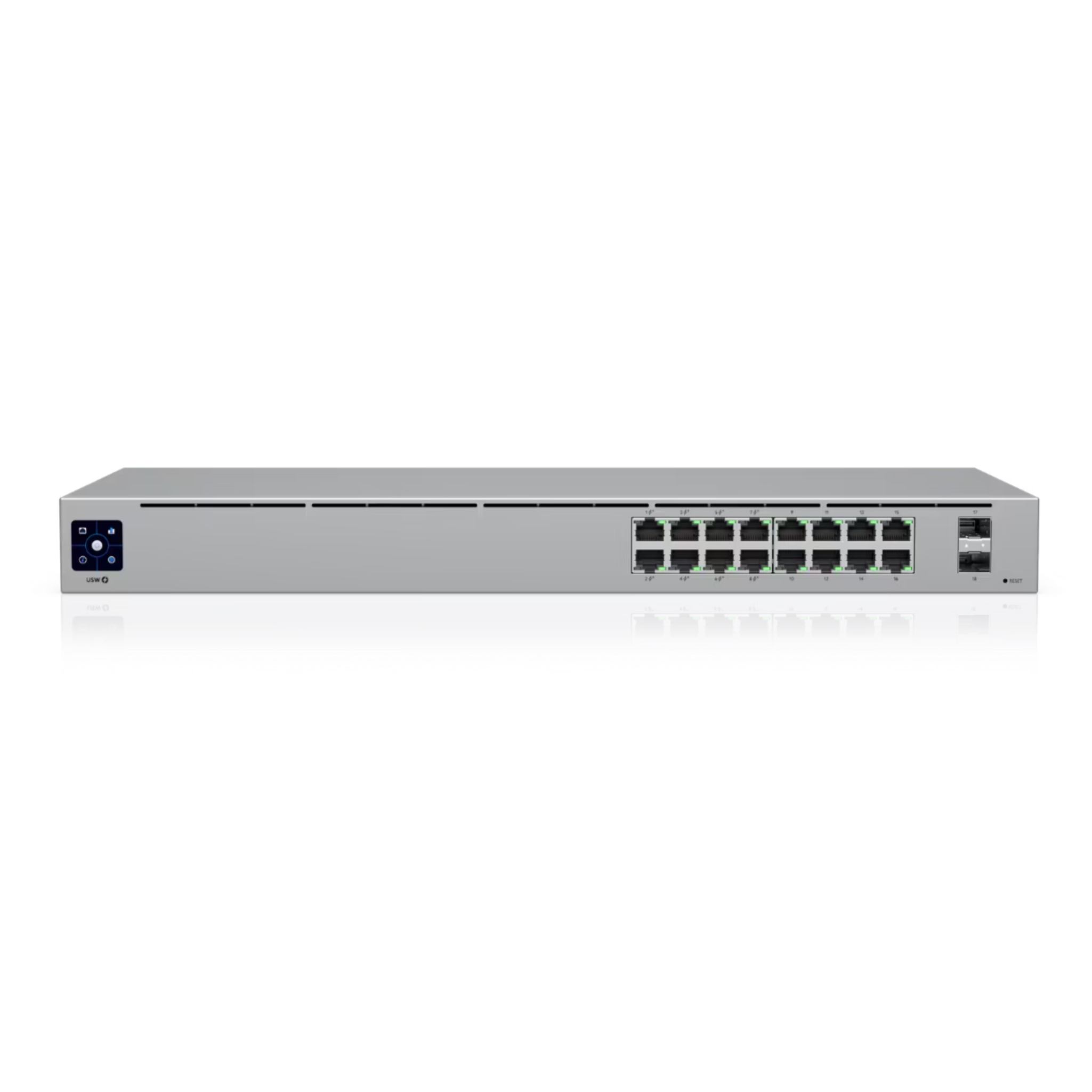 Ubiquiti UniFi Switch 16 PoE USW-16-POE – 16-Port Gigabit Layer 2 Managed Switch, 8x PoE+ 802.3at (42W Budget), 2x 1G SFP, Fanless Silent Cooling, 1.3" Touchscreen, Rackmount