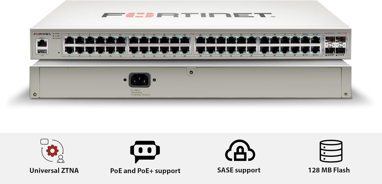 Fortinet FortiSwitch - 148F-POE L2+ Management Switch with 370W PoE (FS-148F-POE)