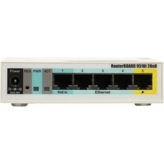 MikroTik RB951Ui-2HnD RouterBoard – 2.4GHz SOHO Wireless Access Point with 5x Fast Ethernet, PoE Output on Port 5, 600MHz CPU, 128MB RAM, USB 2.0, RouterOS L4