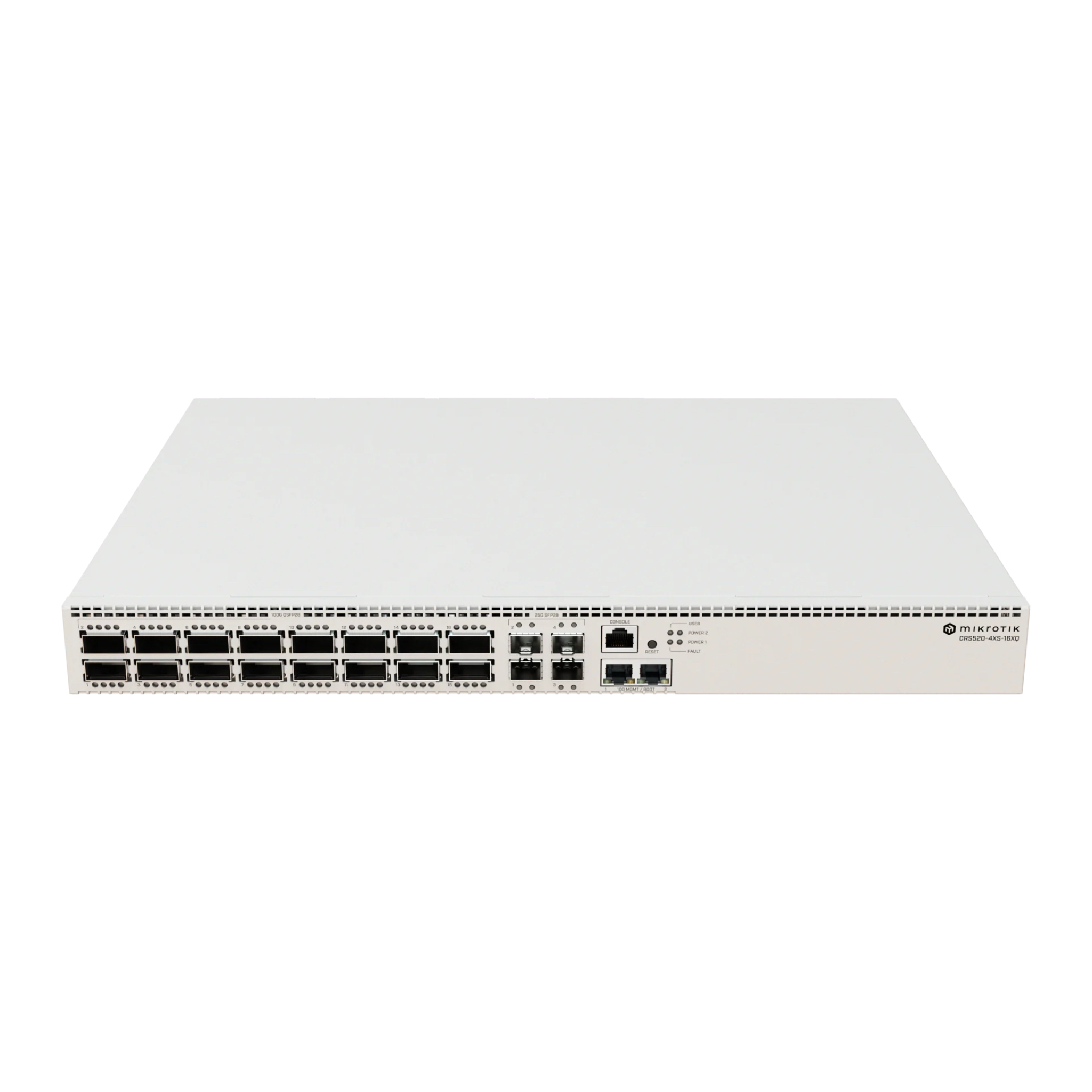 MikroTik CRS520-4XS-16XQ-RM 22-Port 100G/25G Enterprise Switch – 16x QSFP28, 4x SFP28, 2x 10G RJ45, Dual Redundant PSU, RouterOS v7, 1U Rackmount