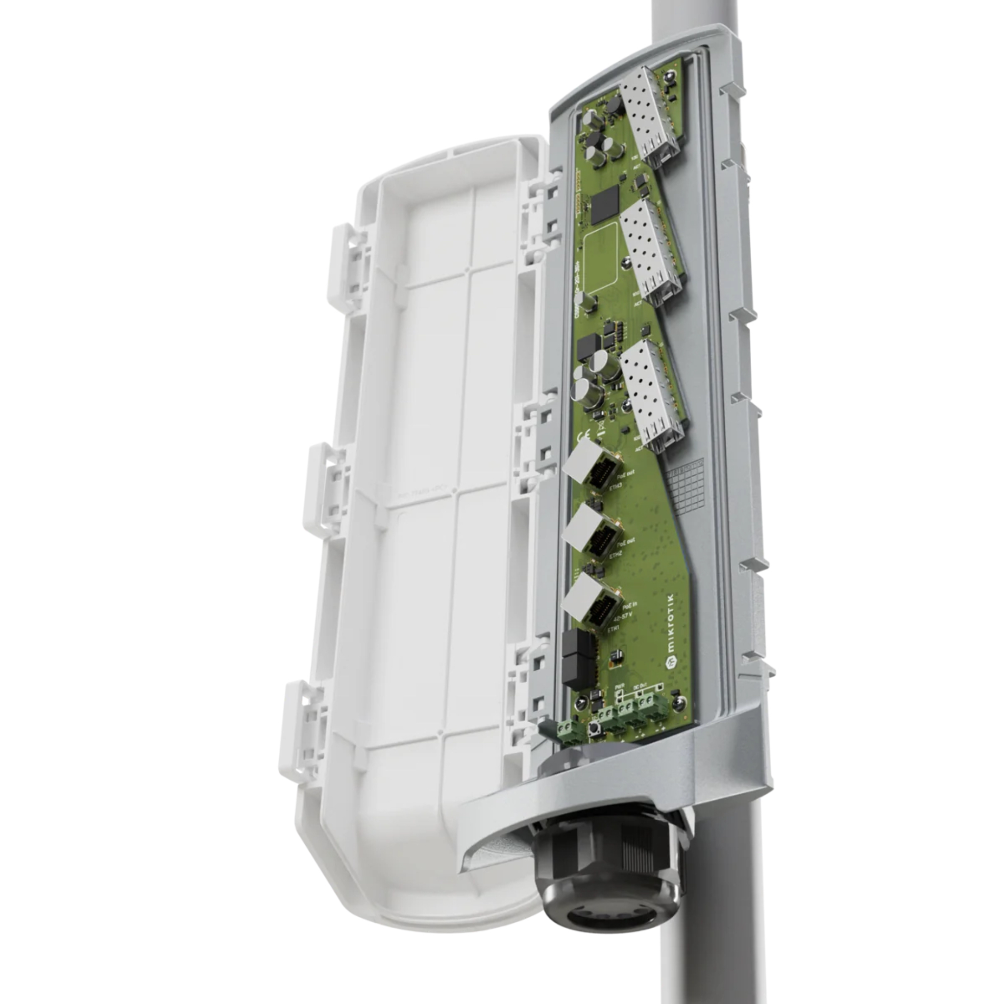 MikroTik CSS606-1G-2Gi-3S+Out – 6-Port Outdoor Switch, 1x Gigabit Ethernet, 2X Combo Gigabit, 3X 10G SFP+, Passive Cooling, Weatherproof Enclosure