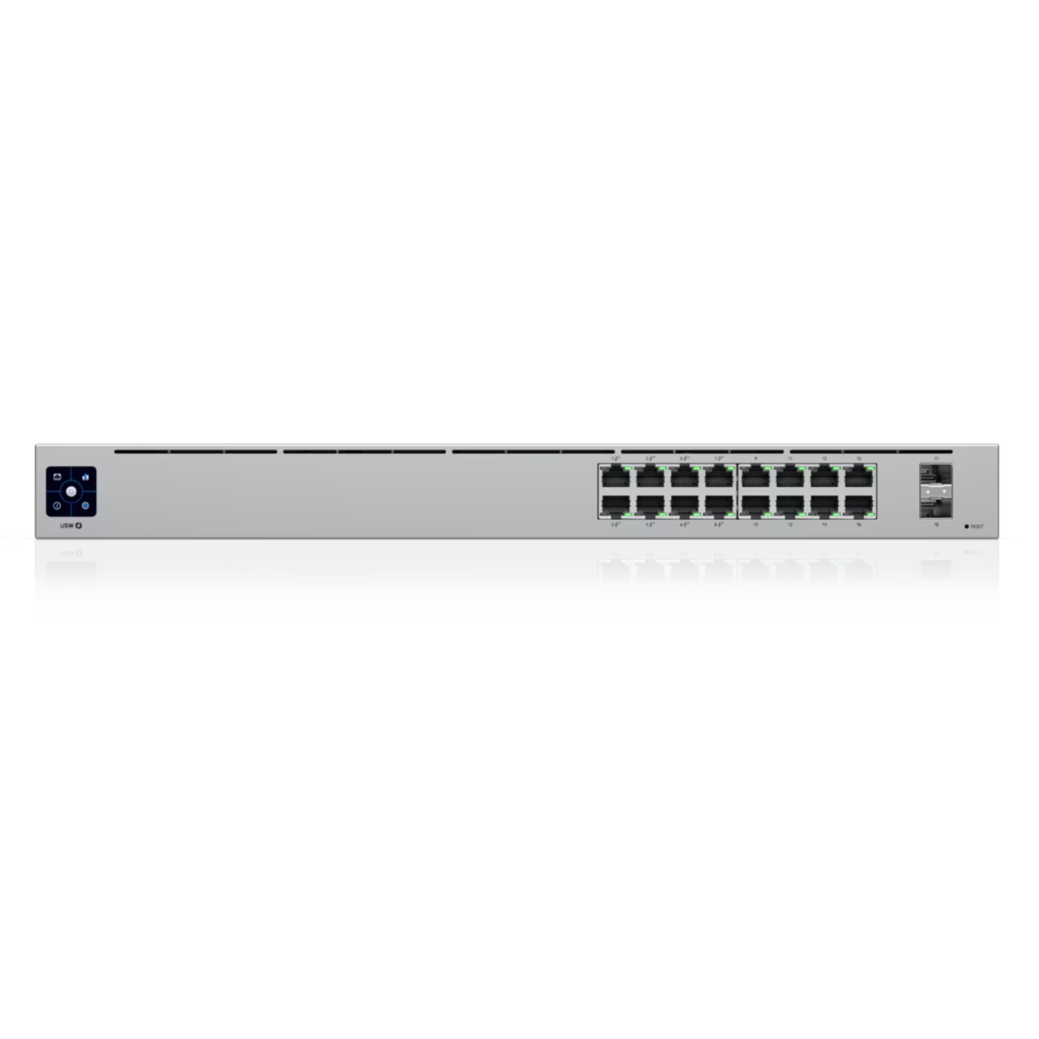 Ubiquiti UniFi Switch 16 PoE USW-16-POE – 16-Port Gigabit Layer 2 Managed Switch, 8x PoE+ 802.3at (42W Budget), 2x 1G SFP, Fanless Silent Cooling, 1.3" Touchscreen, Rackmount