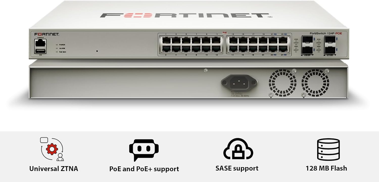 Fortinet FortiSwitch - 124F-POE L2+ Managed PoE Switch (FS-124F-POE)