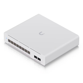 Ubiquiti UniFi Switch Pro XG 8 PoE USW-Pro-XG-8-PoE – 8-Port 10GbE Layer 3 Etherlighting PoE++ Switch, 2x 10G SFP+, 155W PoE Budget, 60W Per Port, Fanless, Desktop/Wall Mount