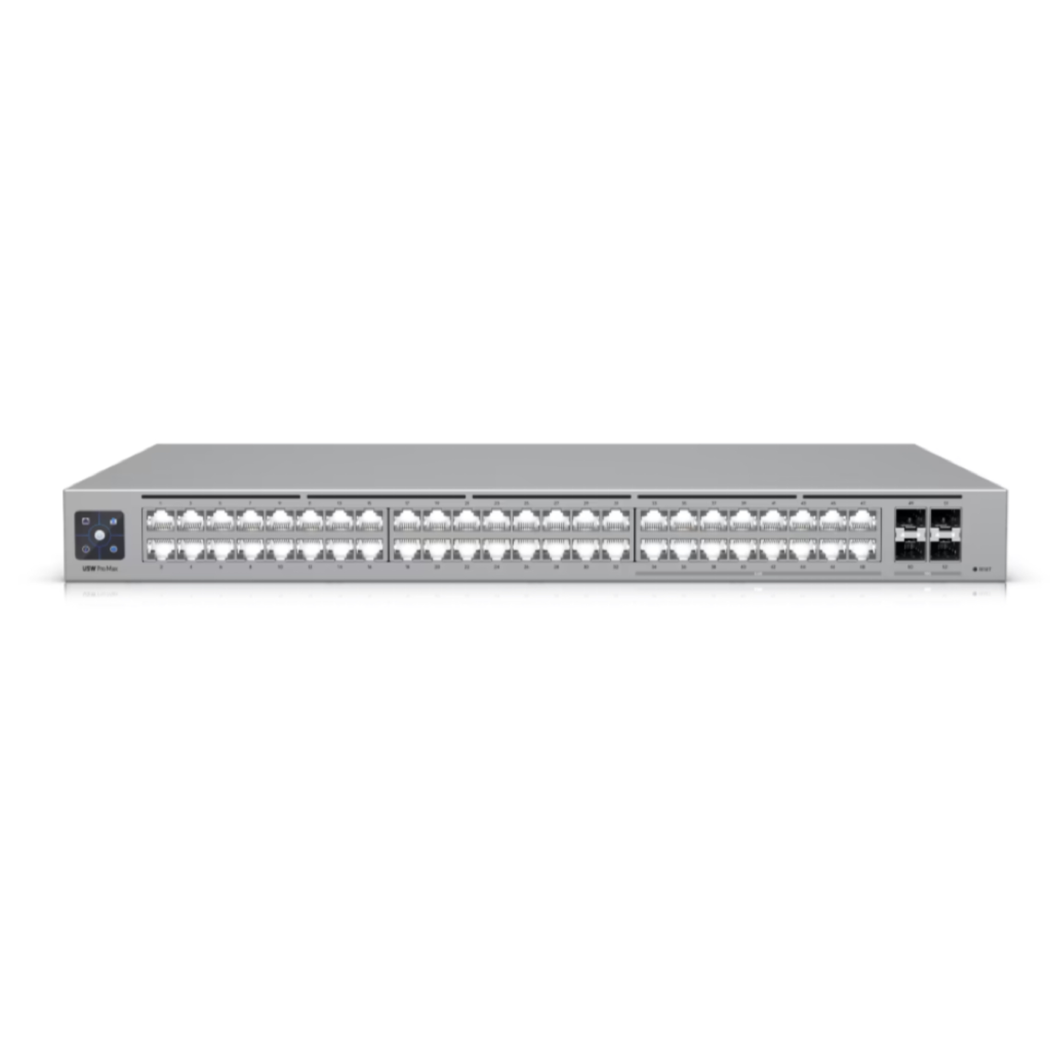 Ubiquiti UniFi Switch Pro Max 48 USW-Pro-Max-48 – 48-Port Layer 3 Managed Switch with Etherlighting, 32x GbE + 16x 2.5GbE RJ45, 4x 10G SFP+, Fanless Silent Cooling, 1.3" Touchscreen, 1U Rackmount