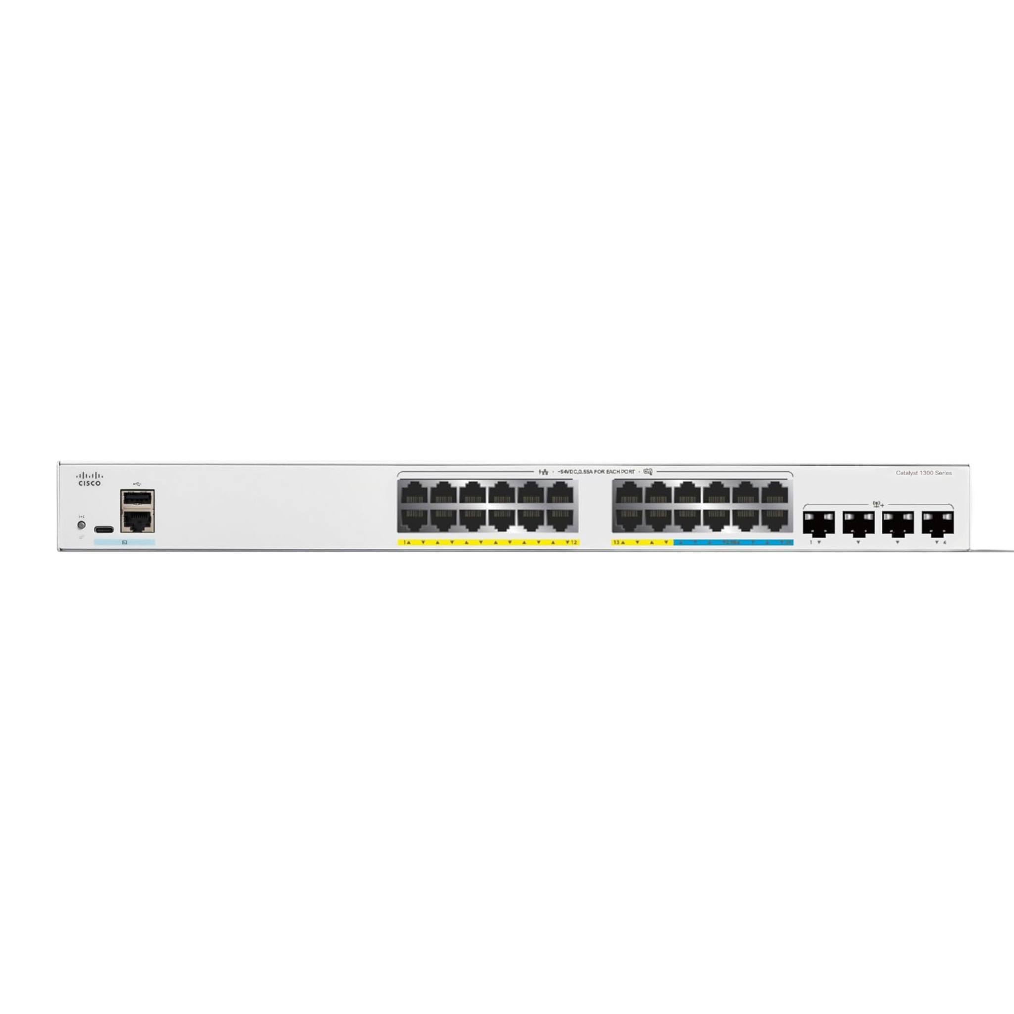 Cisco Catalyst 1300-24MGP-4X Managed Switch, 16 Port GE, 8 Port 2.5GE, PoE, 4x10GE SFP+, Limited Lifetime Protection
