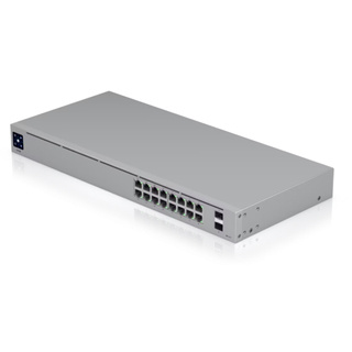 Ubiquiti UniFi Switch 16 PoE USW-16-POE – 16-Port Gigabit Layer 2 Managed Switch, 8x PoE+ 802.3at (42W Budget), 2x 1G SFP, Fanless Silent Cooling, 1.3" Touchscreen, Rackmount